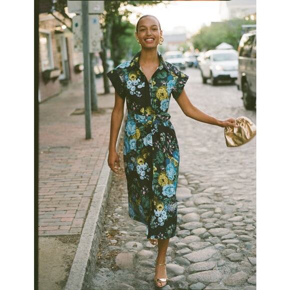 TUCKERNUCK Black Verdant Floral Chloe Dress NWT Size Large (Missing Belt) - Picture 2 of 12